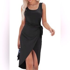 NWT XLURA Rouched Wrap Tie Waist Black Sleeveless Tank Dress XL
